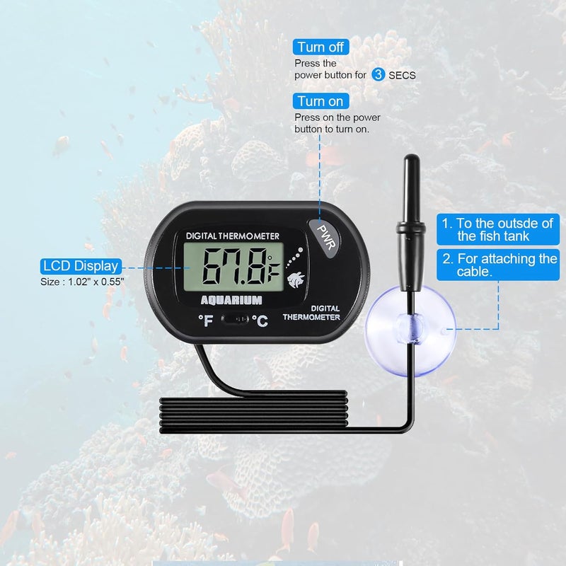AEDIKO Aquarium Thermometer LCD Digital Fish Tank Thermometer with Water-Resistant Sensor Probe and Suction Cup for Turtle Incubators Terrarium Water Thermometer - Image 3